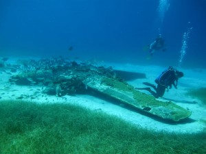 Sand 'halo' around the submerged plane.