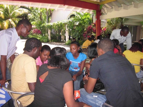 Coral Reef Workshop students from Port Antonio High School and CASE discuss priority conservation areas in Jamaica.