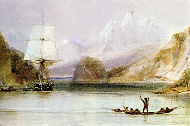 Depiction of the H.M.S. Beagle by Conrad Martens
