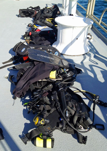 Each mission takes lots of dive gear