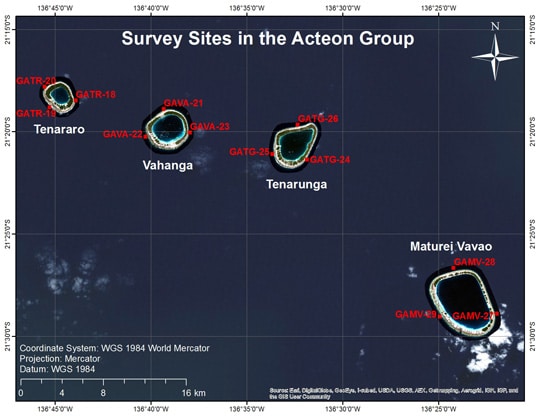 Acteon Surveys: Sites around four islands in the Acteon Group