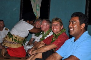 Dr. Andy Bruckner, CAPT Steve Breen, Dr. Phil Hormbrey, and CAPT Phil Renaud (not pictured) were presented with salusalu.