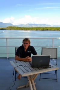 Andrew Bruckner Skyping  with Oceans for Life students from the M/Y Golden Shadow