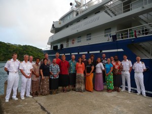 Fiji Welcomes Global Reef Expedition: The M/Y Golden Shadow crew and Global Reef Expedition team ready to attend Totoya welcoming ceremony.