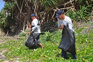 picking up beach litter