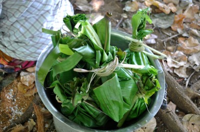 This is the traditional method of cooking food. This food is wrapped in taro leaves and will be cooked in an umu.