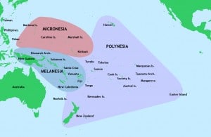 Map of Oceania. The triangle represents the region within which Polynesian navigation flourished.
