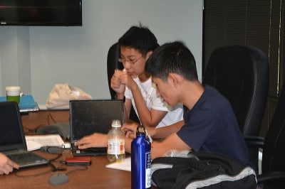 NOSB Marine Science Competition students are busy cruning data on the computer.