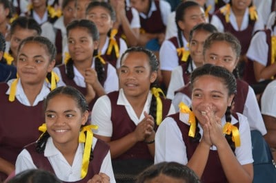 Education Research in Tonga: High schools students are excited to begin the coral reef presentation. 