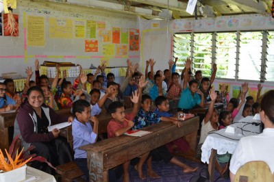 These Vava'u school kids were eager to take part in the presentation.