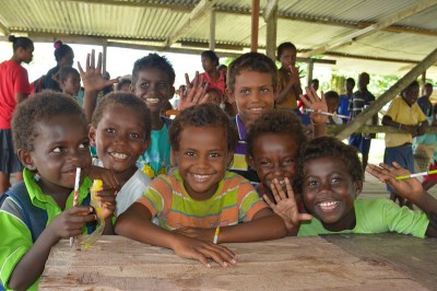 Solomon Islands school students excited to begin the Coral Reef Education Program.