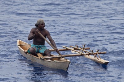 Kia Village traditional dugout canoe with outrigger.