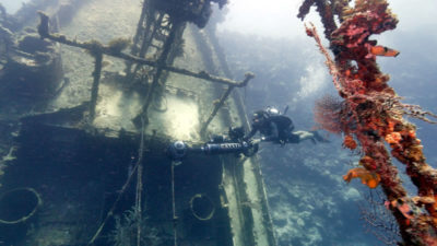 Catlin Seaview Survey near a submerged shipwreck.