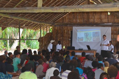 LOF Education Director presents coral reef seminar in Nemboa Village, Solomon Islands.