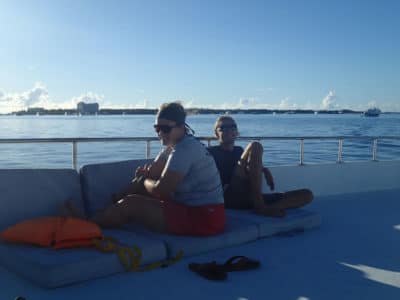 Taking the ferry to the resort.