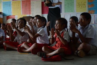 Tongan primary school students at Koloa learning about coral reefs