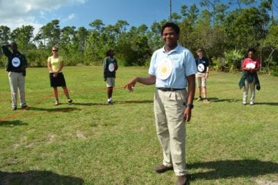 Students at Forest Heights Academy work together to build a mangrove food web.